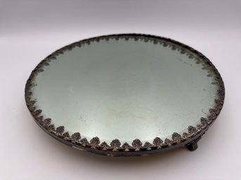 Antique Victorian Silver Plated Plateau Mirror Vanity Tray 10'