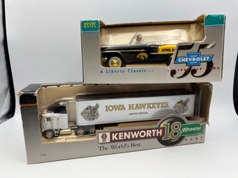 New Vintage Iowa Hawkeyes Die Cast Metal 18 Wheeler Truck & 55 Chevy