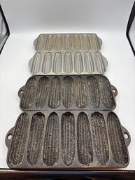 Vintage Lot Of 4 Aluminum & Cast Iron Corn Cake Fritter Tin Pan