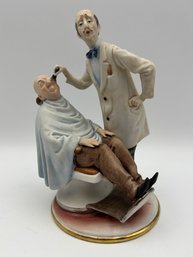 Capodimonte Figurine Composition Of A Business Barber With A Stunned Client