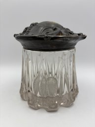 Antique Art Nouveau Heavy Class Ornate Floral Brass Lid Humidor Jar 5.5'