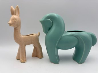 Lot Of 2 Small Animal Planters Modern Horse & Llama