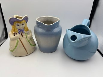 Lot Of 3 Vintage Ceramic Pottery Pitchers