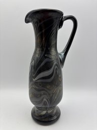 Vintage Marbled Pottery Pitcher Vase 10.5'
