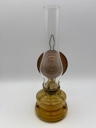 Vintage Small Japanese Amber Glass Oil Lamp With Reflector