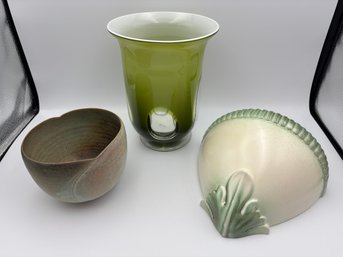 Vintage Lot Of 3 Planter Vase Bowl Lot Glass Ceramic Porcelain Wall Planter