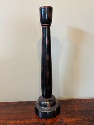 Antique 1930s English Wooden Candlestick Black Lacquered Wood Tole Desk Lamp