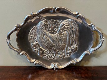 Vintage Pewter Lenox Tray With Rooster Chicken 24x16