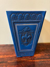 Vintage Italian Made Folding Square Trash Can With Storge Stand Dark Blue