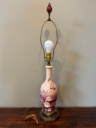 Vintage Ornate Asian Style Porcelain Lamp Floral Design Hand Painted 32'