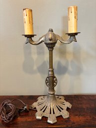 Antique Art Deco Brass Table Lamp Broken Center Tested, Working