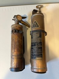 Set Of 2 Antique Brass Fire Extinguishers Wil-X
