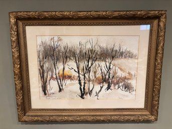 Framed Ornate Gold Watercolor Painting First Snow 1959 Dixie 31 X 23