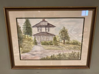 Framed Watercolor Of House 24 X 18 By Charlotta Grumbles