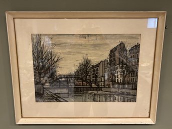 Framed Vintage Lithograph Print Of 'Le Canal Saint-Martin' 27 X 21 Parisian Cityscape By Bernard Buffet