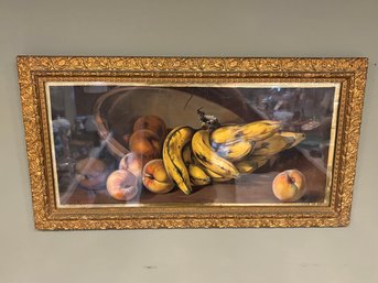 Antique Framed Gold Gilt Still Lie Of Banana & Peaches By J. Califano 1864-1924 28 X 15