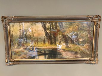 Antique 14 X 27 Framed Nature Print In Ornate Gold Frame Possible Artist Ernets Charles Walbourn 1827-1927
