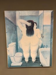 Vintage Canvas Fernando Botero Bathroom Nude Mirror Woman 25 X 30