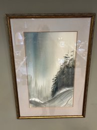 Vintage Gold Frame Bill Alexander Skiing Winter Scene Print Colorado 19.5 X 27.5