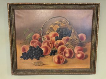 Antique Still Life Fruit Acrylic Painting Wood Frame 22 X 18