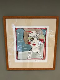 Vintage Wood Frame Watercolor Painting Of Woman Signed 22.5 X 24