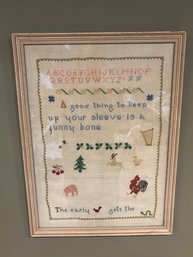 Vintage Needlepoint Art In White Frame 16 X 21.5