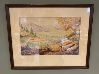 Vintage Framed Original Watercolor Mountain Landscape Painting 16.5 X 20.5