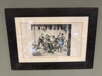 Framed 'A Dispute After Game' Original Engraving By Victor Nehlig 1866 21.5 X 15.5