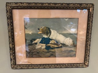 Framed Antique Victorian 'Saved' By Sir Edwin Landseer Poor Condition 13 X 16