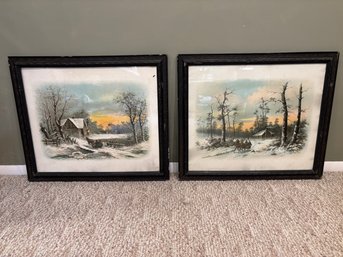 Lot Of 2 Winter Landscapes By William Henry Chandler 23 X 27