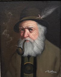 Vintage Original Frame 14 X 16 'Bearded Man' David Pelbam Oil Panting Man Smoking Pipe Wood