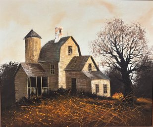 Antique Farmhouse Country Oil On Canvas Framed Art