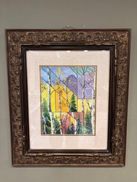 Framed Watercolor Aspen Trees Seasons Geometric Original By Carol Vinza 23.5 X 27