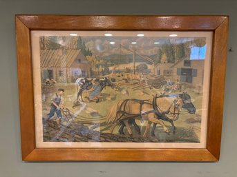 Vintage Farm Print In Maple Frame 28 X 20
