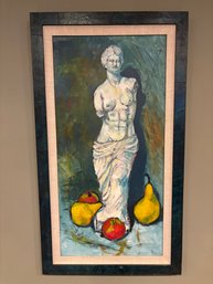 Vintage Framed Art Reproduction Of Italian Statue Venus Di Milo Alongside Fruit 27.5 X 15.5