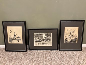 Lot Of 3 Vintage Animal Bird Deer Lithographs 'A Bit Of Heaven' 18 X 13