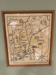 Vintage Embroidered Linen Map Of Colonial America 10.5 X 13