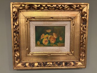 Antique Floral Oil Painting In Beautiful Gold Gilt Thick Frame 15 X 13