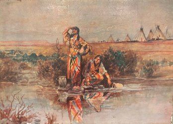 Vintage 12 X 16 Canvas Reproduction Painting 'Our Warriors Return' Charles Marion Russell