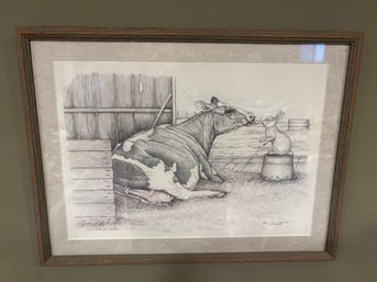 'Hare With A Cow Lick' Sue Rupp 1992 Signed & Numbered 225/950 Vintage Framed Print 16 X 13