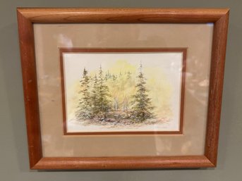 Vintage Acrylic Painting 'Alpine Autumn By Pat Stelter In Wood Frame 11 X 9
