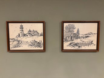 Pair Of Framed 10.5 X 9 Needlepoint Framed Artwork