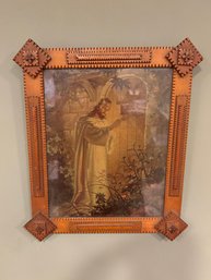 Vintage 11 X 12 Hand Carved Frame Jesus Print Kriebel & Bates 1942 Lithograph
