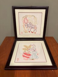 Pair Of 2 Chinese Horoscope Paper Carvings 11.5  X 11.5