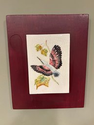 Hummingbird Ceramic Painted Tile In Maroon Frame 11 X 9