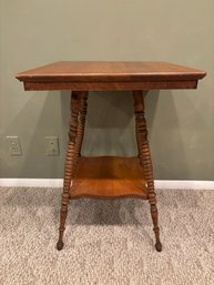 Antique Wood 2-Tier Parlour Table With Bobbin Pin Legs