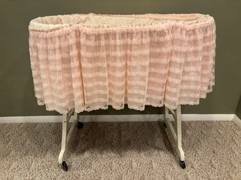 Vintage Wicker And Wood Baby Bassinet Crib