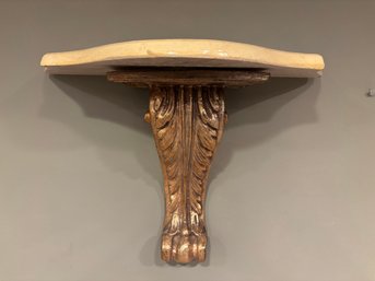 Vintage Golden Wood And Marble Sconce Shelf