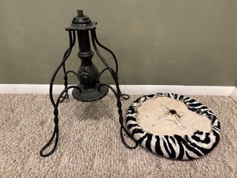 Antique Metal Industrial Parlor Stool Zebra Print Cushion (see Condition Notes)