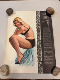 1950s Esquire Girl Pinup Girl 'New Years' By Al Moore Prints For Esquire Magazine Approx 18 X 13